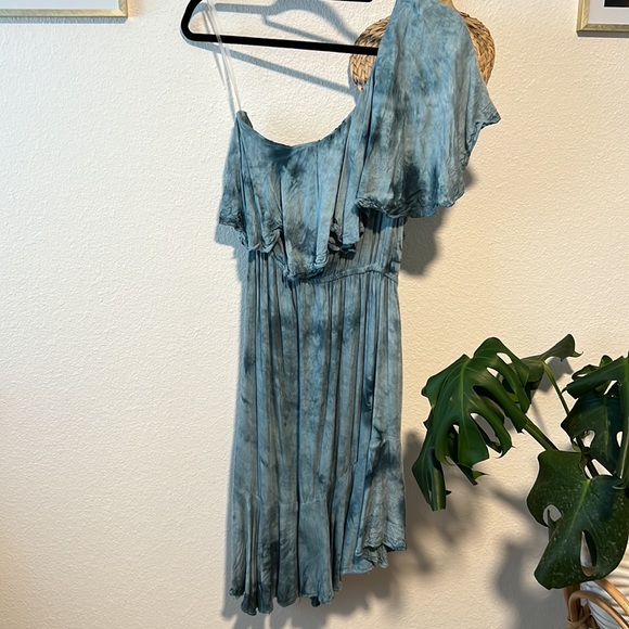 One Shoulder Blue Tie Dye Assymetrical Dress - Picture 1 of 7